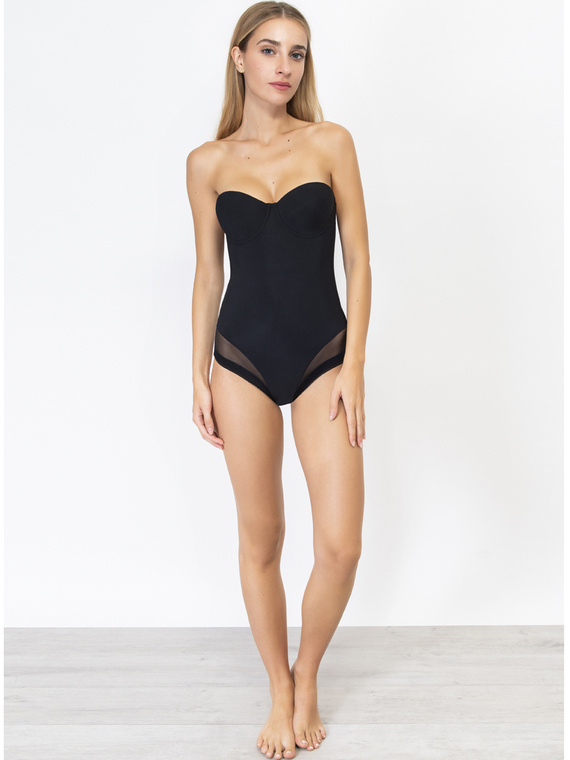 1852 Everybody Damen-Body, Mikrofaser-Balconette, versteifte Körbchen, nahtloses Sielei-Schwarz