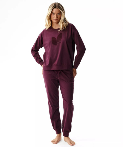 Atlantic NLP-517 Damen Schlafanzug Lang 100% Baumwolle mit Bündchen Weinrot