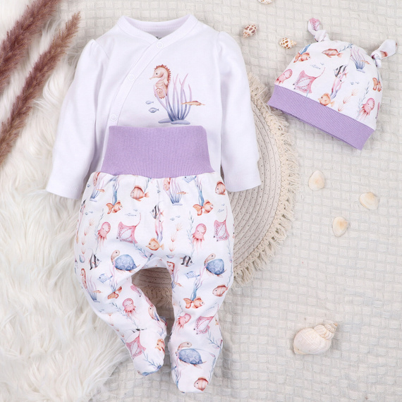 ABN-5472 Underwater World Nini Langarm-Wickelbody weiß – Bio-Baumwolle, für Babys