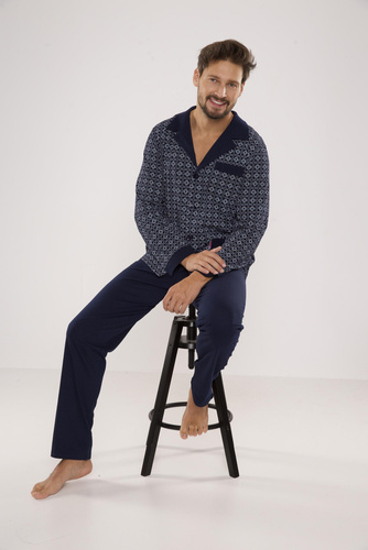 538 Carlo Herren Schlafanzug De lafense - navy blau + quadratisch