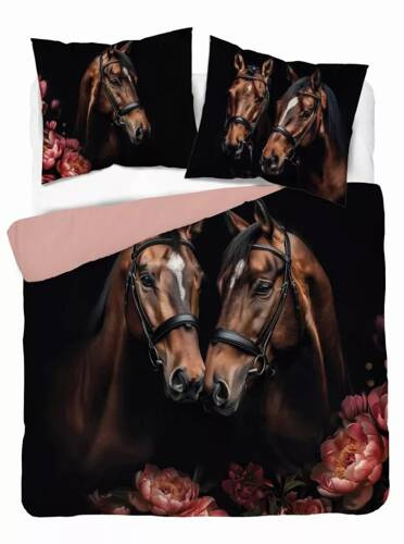 5295 A Holland Cotton Bettwäsche Pferde Blumen Detexpol schwarz