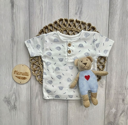 Babykurzarmshirt Mamatti aus Baumwolle mit Bärenmotiv, weiß