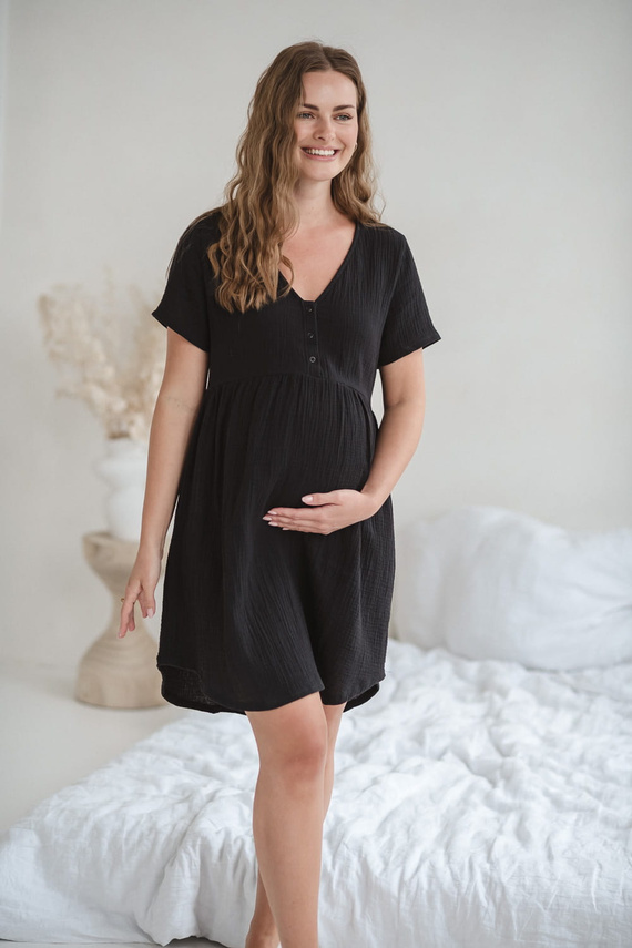 Aurora Musselin Umstands- und Stillnachthemd Milk&Love schwarz