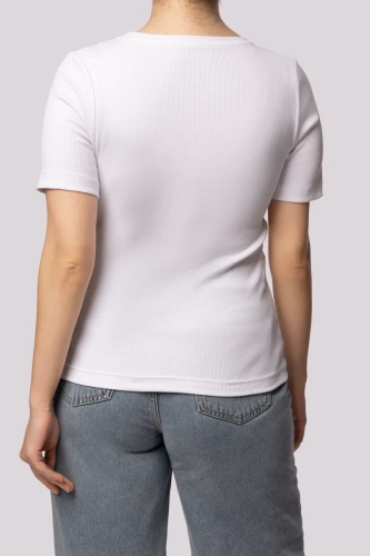 Geripptes gestreiftes Damen-T-Shirt „Mona“, weiß