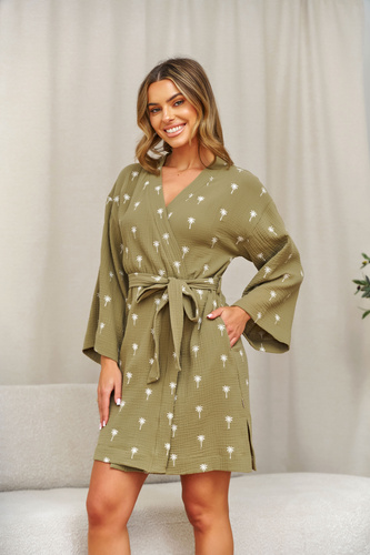 Damenbademantel Doctor Nap 7418 Musselin Baumwolle – olivgrünes Kimono
