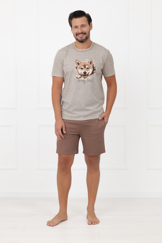 Herren Pyjama Shiba Italian Fashion 100% Baumwolle Shorts Kurzarm