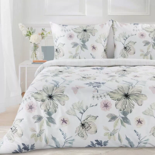 Frühling 37 Blumen Satinbettwäsche Eurovorhänge weiß/grün