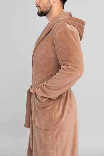 Mimas Herren Bademantel mit Kapuze Italian Fashion- camel 