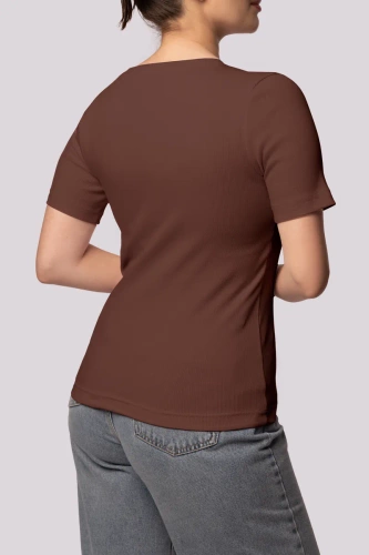 Geripptes Mona-Damen-T-Shirt mit Streifen, Schokolade