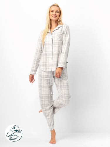 Key LNS 401 Damenpyjama, hellrosa – Flanell-Baumwolle, lange Ärmel, Knöpfe