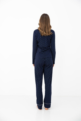 Damenpyjama Sensis Morgan Dunkelblau 100% Baumwolle Langarm mit Punkten