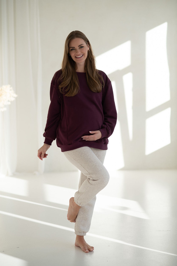 Milk It Easy! Mauve Wine Milk&Love Umstands- und Still-Sweatshirt – Oversized, verdeckte Reißverschlüsse, Öko-Tex Baumwolljersey