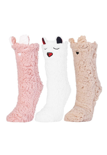 Damensocken Moraj CDC1600-001 weiß rosa – flauschig, mit Smiley-Gesicht und rutschfestem ABS