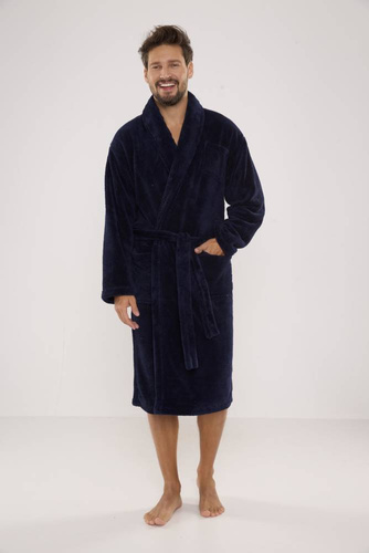 811 De Lafense Herren Plüsch-Bademantel - marineblau