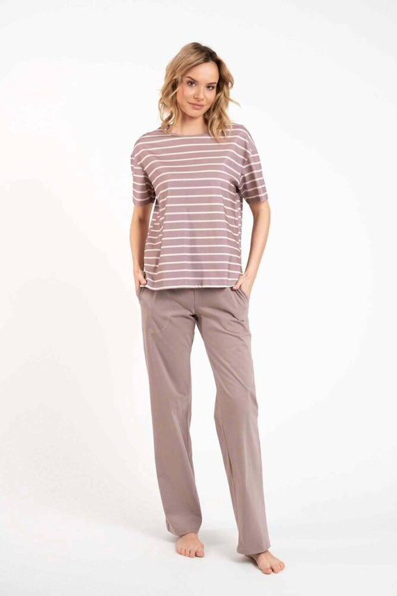 Betty Damen Schlafanzug kurzarm, lange Hose Italian Fashion - cappuccino/print cappuccino