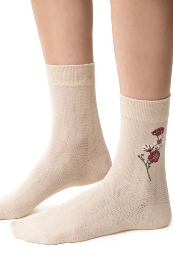 Steven Planeta Ziemia art.017 Damen Socken beige 042 – Baumwolle, Muster, Komfortbund