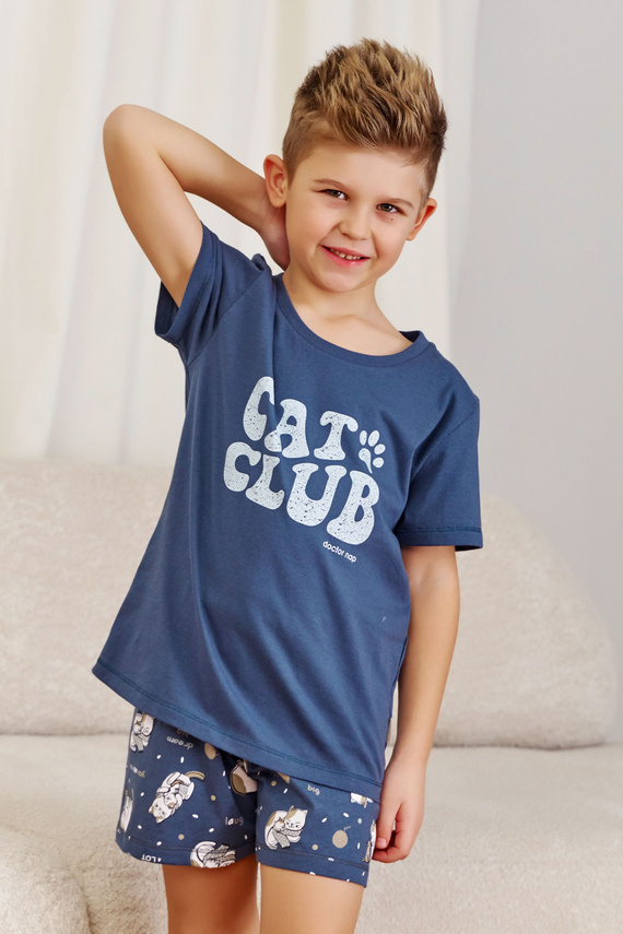 7205 „Cat Club“ Unisex Doctor Nap Kinderpyjama – tiefblau