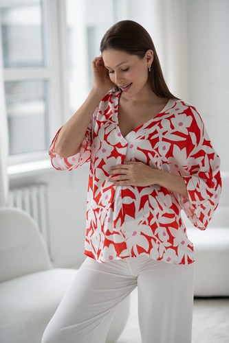 Mamafullness Milk&Love geblümte Umstands-Stillbluse – Viskose, 3/4-Ärmel, Übergröße