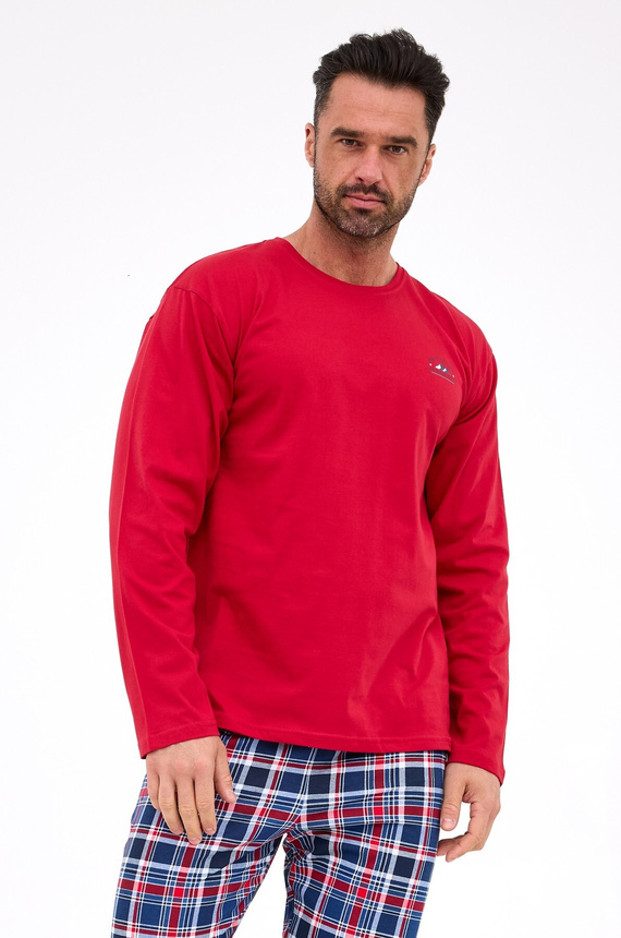 124/312 Ready 3 Cornette Burgund – Herren-Pyjama aus Baumwolle, lange Ärmel, karierte Hose