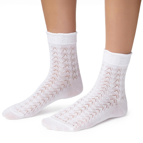 Steven 205 – Damen Ajour-Socken aus Baumwolle white 001