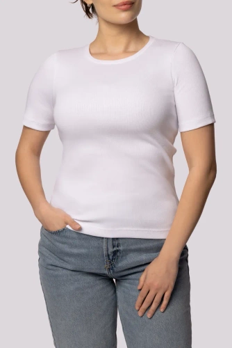 Geripptes gestreiftes Damen-T-Shirt „Mona“, weiß