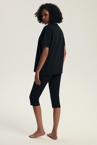 Damenpyjama 43728 Dairoku schwarz – Baumwolle, kurze Ärmel, Fischerhose