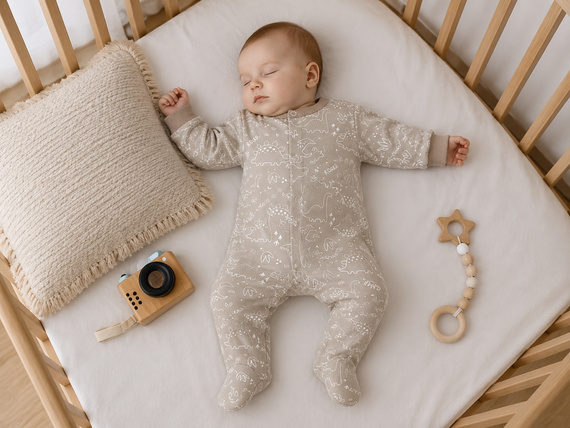 Mamatti PA16540 Baby-Strampler aus Baumwolle mit Dinosaurier-Motiv, langärmlig