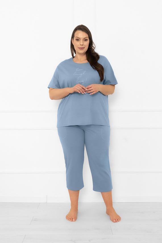 Damen Schlafanzug Ksara - kurzarm, Hose 3/4, Baumwolle Italian Fashion - steel 