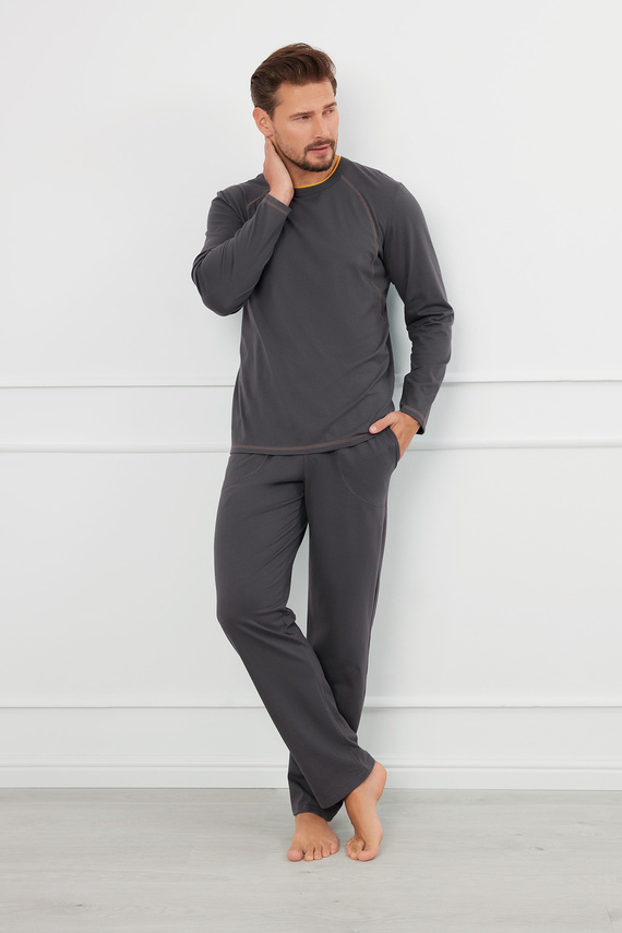 Salomon Herren Schlafanzug langarm, lange Hose Italian Fashion - graphit/honig