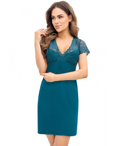 Petrolfarbenes Damennachthemd Daria Donna – Viskose, Spitze, kurze Ärmel