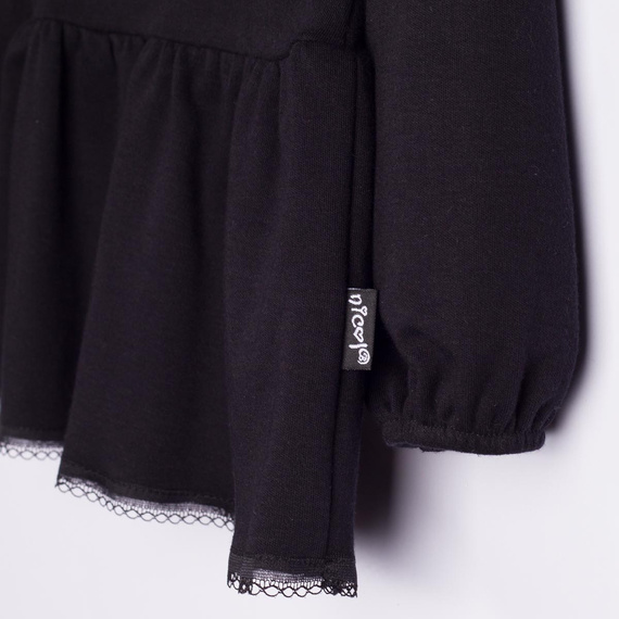 Mädchenbluse Nicol 163706 100% Baumwolle Schwarz mit Volant und Spitze