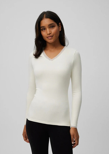Ysabel Mora Damen-Thermo-T-Shirt 70018 Panacotta – warm, atmungsaktiv, mit Spitze und langen Ärmeln