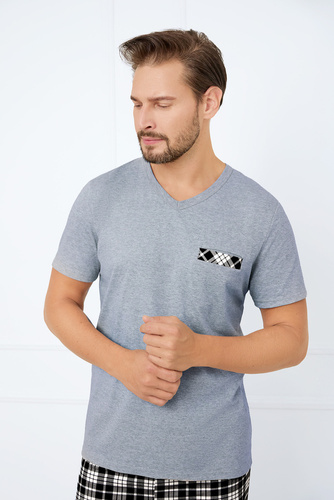 Klark Herren Kurzarm-Pyjama, Shorts Italian Fashion - melange/print