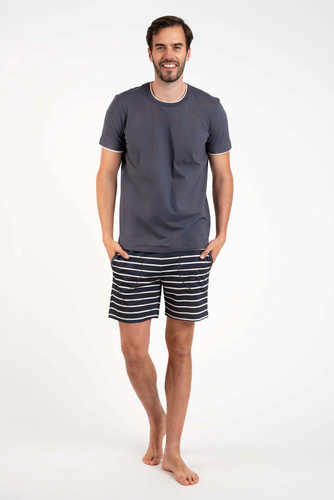 Lars Herren Kurzarm-Pyjama, kurze Hose Italian Fashion - graphit/graphit print