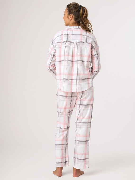 Damen-Flanell-Pyjama Key LNS 415 B26 weiß kariert, 100% Baumwolle
