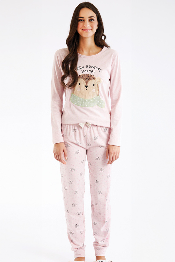 Antea Damen-Pyjama Sorbetto Pink – lang, rosa, mit 3D-Applikation, Jersey, Baumwolle