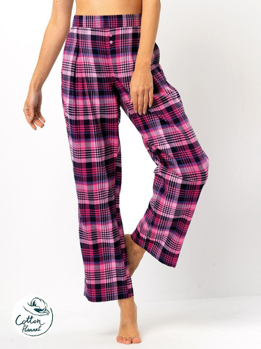 LHE 490 Key Damen-Pyjamahose, Fuchsia – kariertes Baumwollflanell