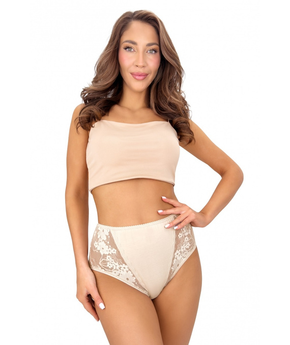 DONNA 272 Damen hohe Baumwollslips mit Spitze Komfort beige