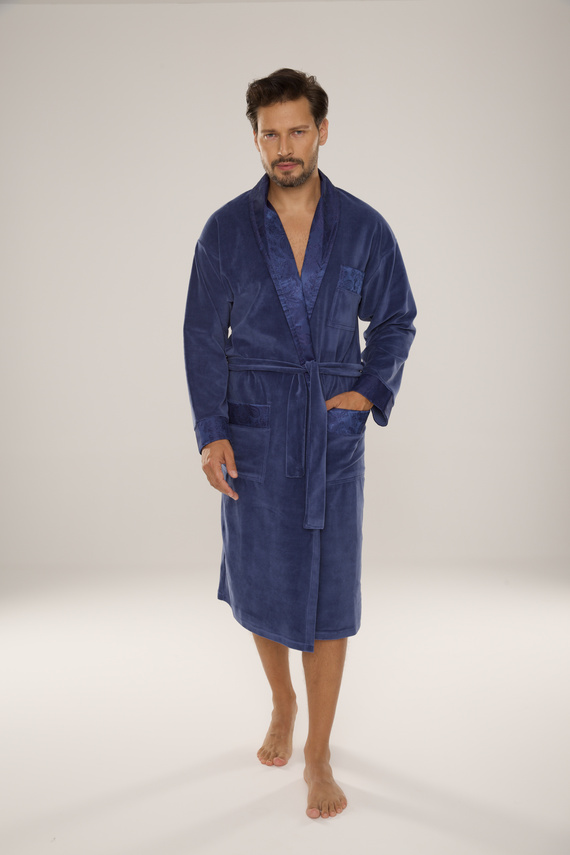 868 Edler Herren-Bademantel aus Velours De Lafense - elegant, weich, hochwertig, Denim