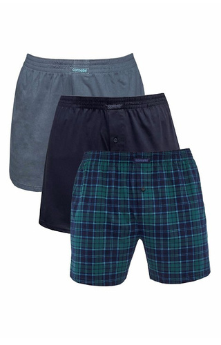 945/10 Cornette Herren-Boxershorts – Baumwolle 3er-Pack, Grau/Marineblau/Grün