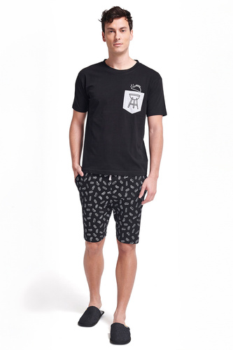 Gianny Męska piżama Sorbetto szara – krótki rękaw, szorty, nadruk, bawełna