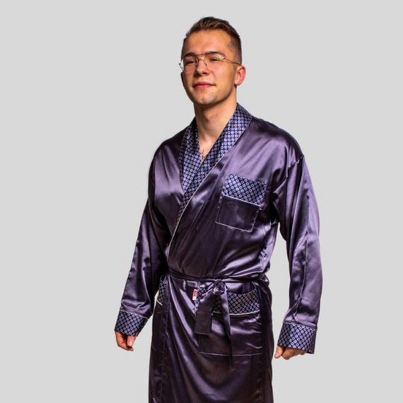 940 Forex Herren-Bademantel aus Satin - navy blau