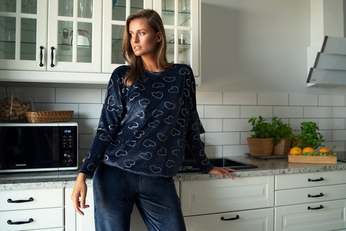 Elixir Frauen-Set Lang. ärmel, Länge. italienische Mode Hose navy blau 