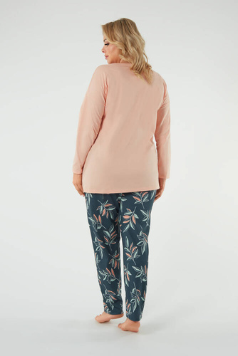 Julietta Damen Schlafanzug langarm, lange Hose Italian Fashion - lachs/print 