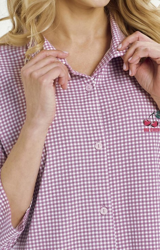 3436 Joliee Damenhemd Taro Pink – Baumwolle, kariert, 3/4 Ärmel, Knöpfe