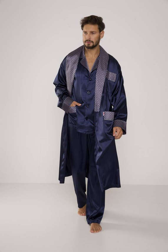 939 Herren Schlafanzug aus Satin - marineblau 