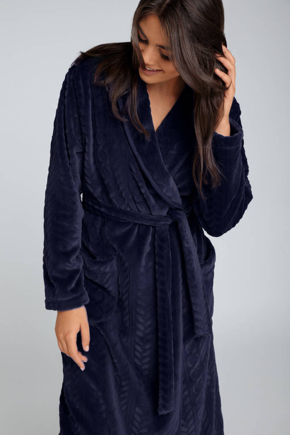 Bona Damen Fleece-Morgenmantel Italian Fashion - marineblau