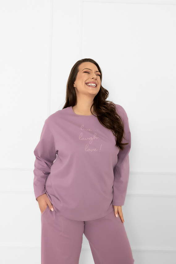 Damenpyjama Ksara Italian Fashion - Baumwolle, langarm und Hose mit Taschen - heather