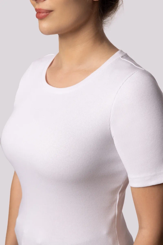 Geripptes gestreiftes Damen-T-Shirt „Mona“, weiß