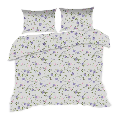 1668N Baumwollbettwäsche Classic E24 Karo Blumen grau lila – 100 % Baumwolle, langlebig, farbenfroh, 2-teiliges Set